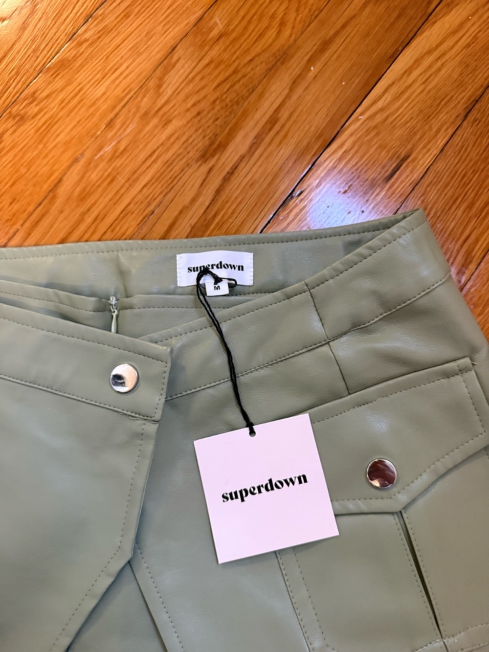 superdown NWT Odessa Sage Green Faux Leather Mini Skirt - Picture 3 of 4